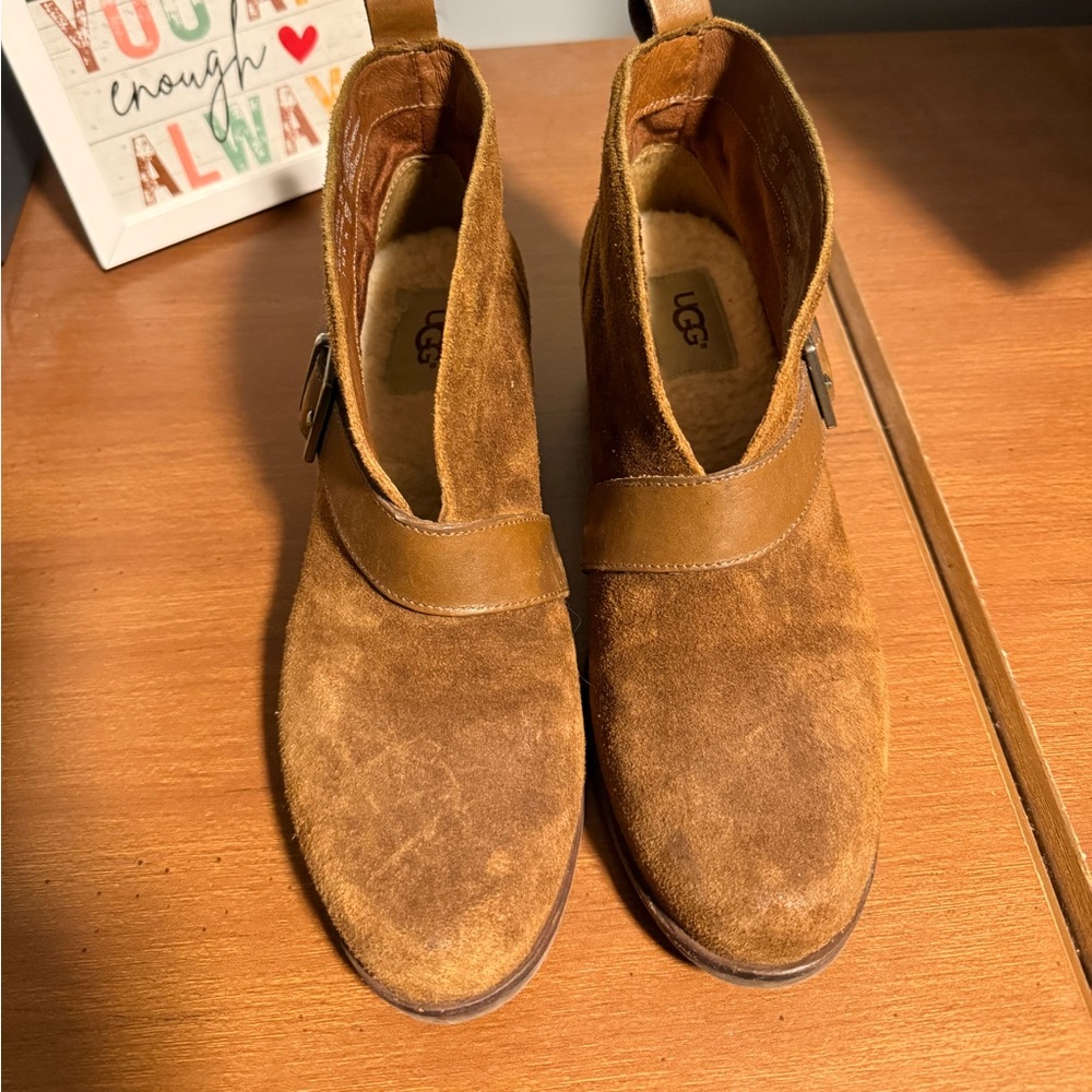 UGG Tan Suede Ankle Boots with Buckle